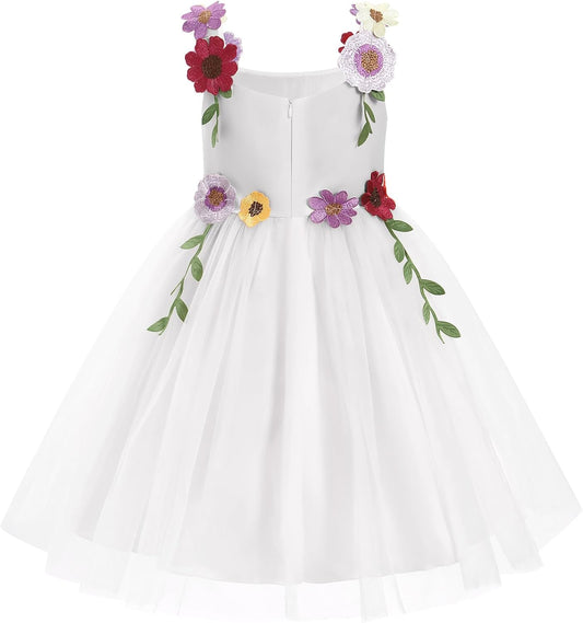 IDOPIP Toddler Baby Embroidery Flower Girl Dress for Kids Wedding Pageant Party Prom Gown Communion Birthday Tulle Dresses