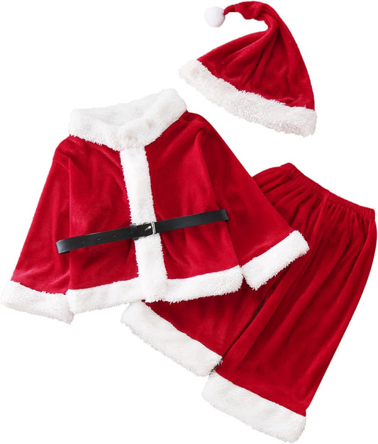 Baby Boy Girl Christmas Outfit Toddler Santa 𝘾𝙤𝙨𝙩ume Cute Santa Claus Cosplay Dress Up Clothes Xmas Coat Pant Set