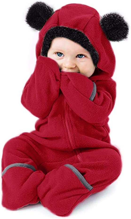 Newborn Infant Baby Girls Boys Fall Winter Snowsuit Jumpsuit Clothes 3-24 Months Cute Cartoon Ears Hoodie Romper