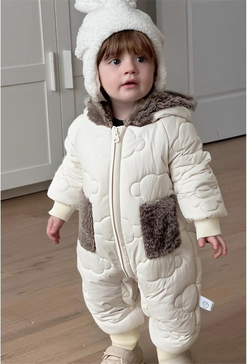 Newborn Baby Bear Outfit Snowsuit Girls Boys Fleece Jumpsuit Romper Hooded Winter Snowsuit Clothes 0-3 Years