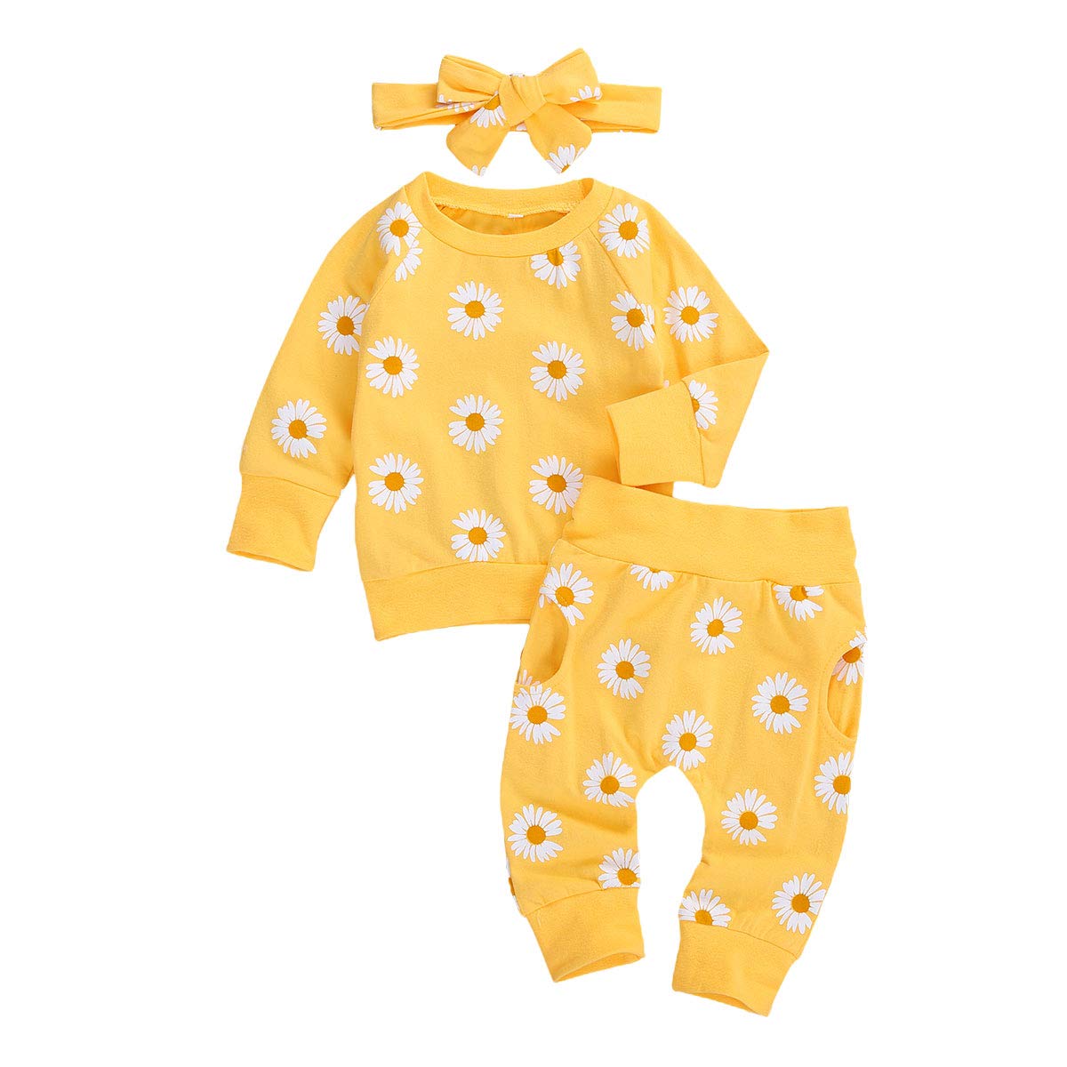 3Pcs Baby Girl Outfits Daisy Sweatshirt + Pants + Headband Infant Fall Winter Clothes