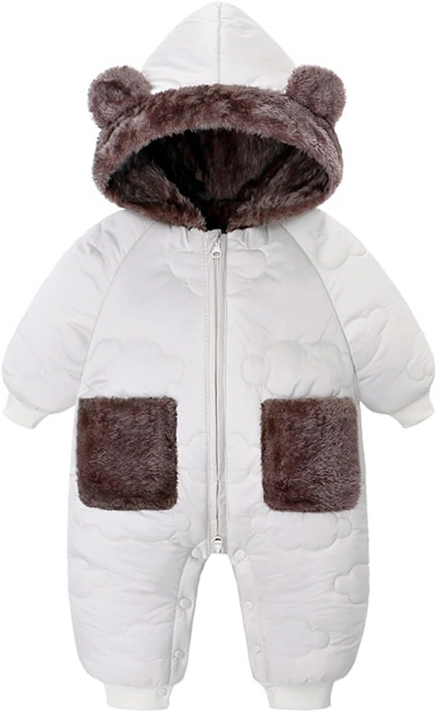 Newborn Baby Bear Outfit Snowsuit Girls Boys Fleece Jumpsuit Romper Hooded Winter Snowsuit Clothes 0-3 Years