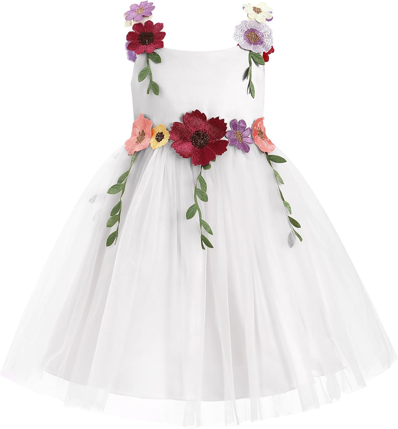 IDOPIP Toddler Baby Embroidery Flower Girl Dress for Kids Wedding Pageant Party Prom Gown Communion Birthday Tulle Dresses