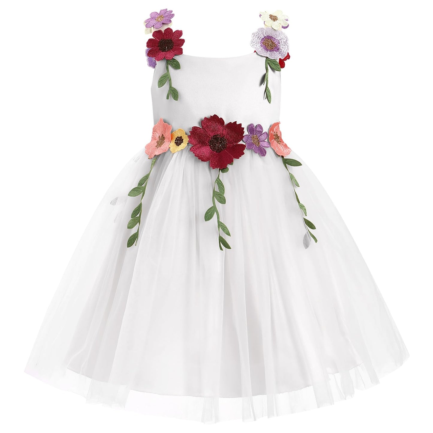 IDOPIP Toddler Baby Embroidery Flower Girl Dress for Kids Wedding Pageant Party Prom Gown Communion Birthday Tulle Dresses