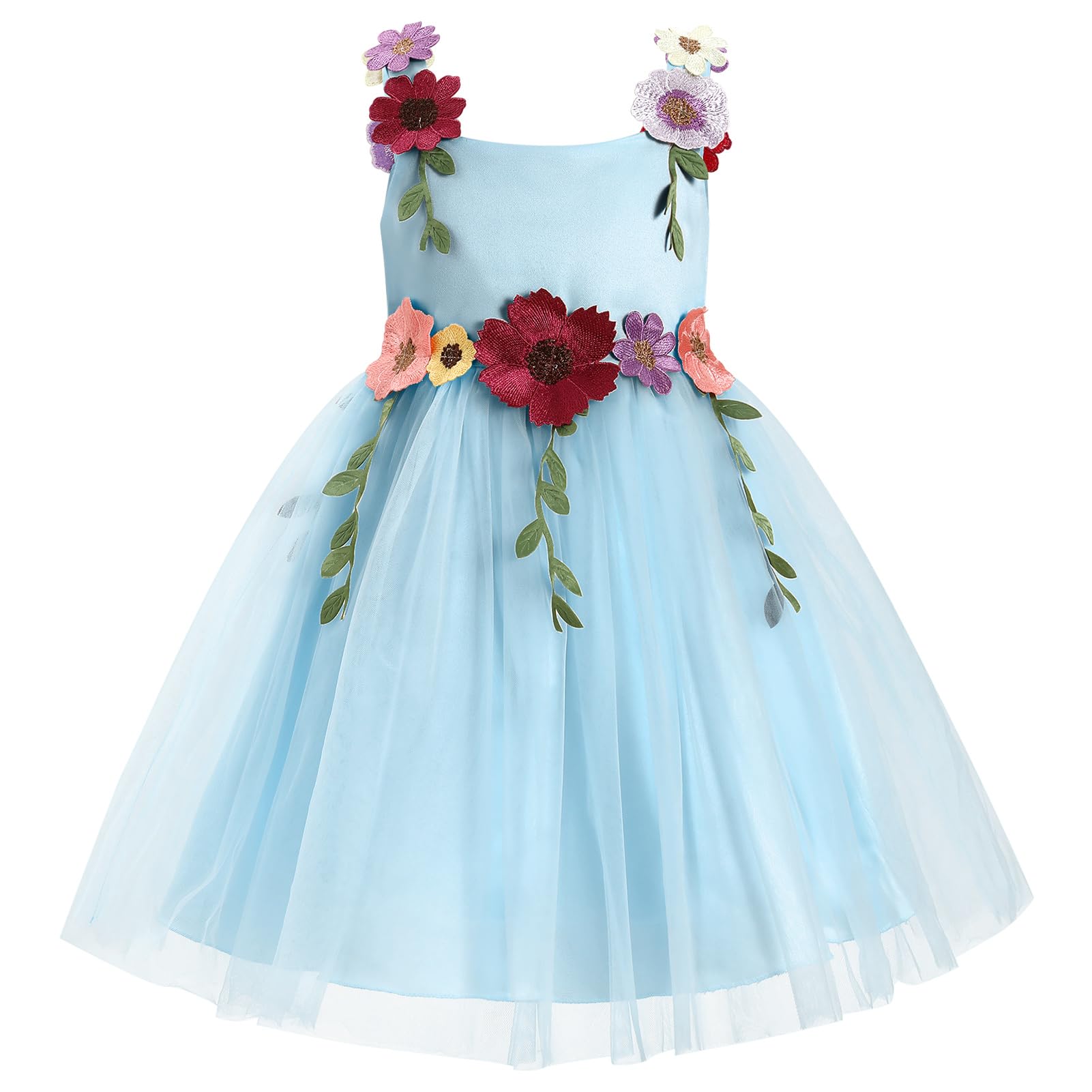 IDOPIP Toddler Baby Embroidery Flower Girl Dress for Kids Wedding Pageant Party Prom Gown Communion Birthday Tulle Dresses