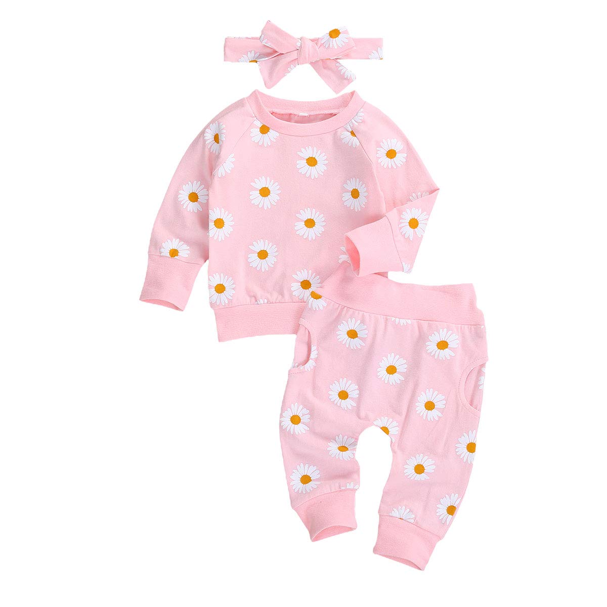 3Pcs Baby Girl Outfits Daisy Sweatshirt + Pants + Headband Infant Fall Winter Clothes