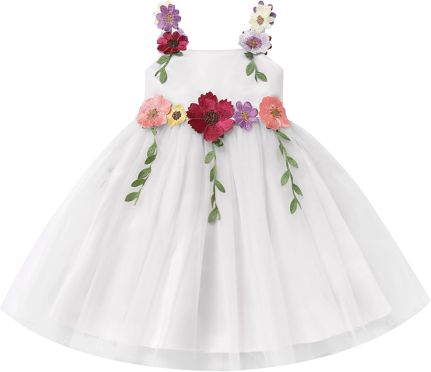 IDOPIP Toddler Baby Embroidery Flower Girl Dress for Kids Wedding Pageant Party Prom Gown Communion Birthday Tulle Dresses