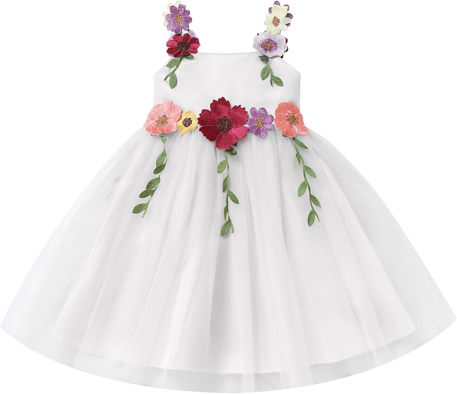 IDOPIP Toddler Baby Embroidery Flower Girl Dress for Kids Wedding Pageant Party Prom Gown Communion Birthday Tulle Dresses