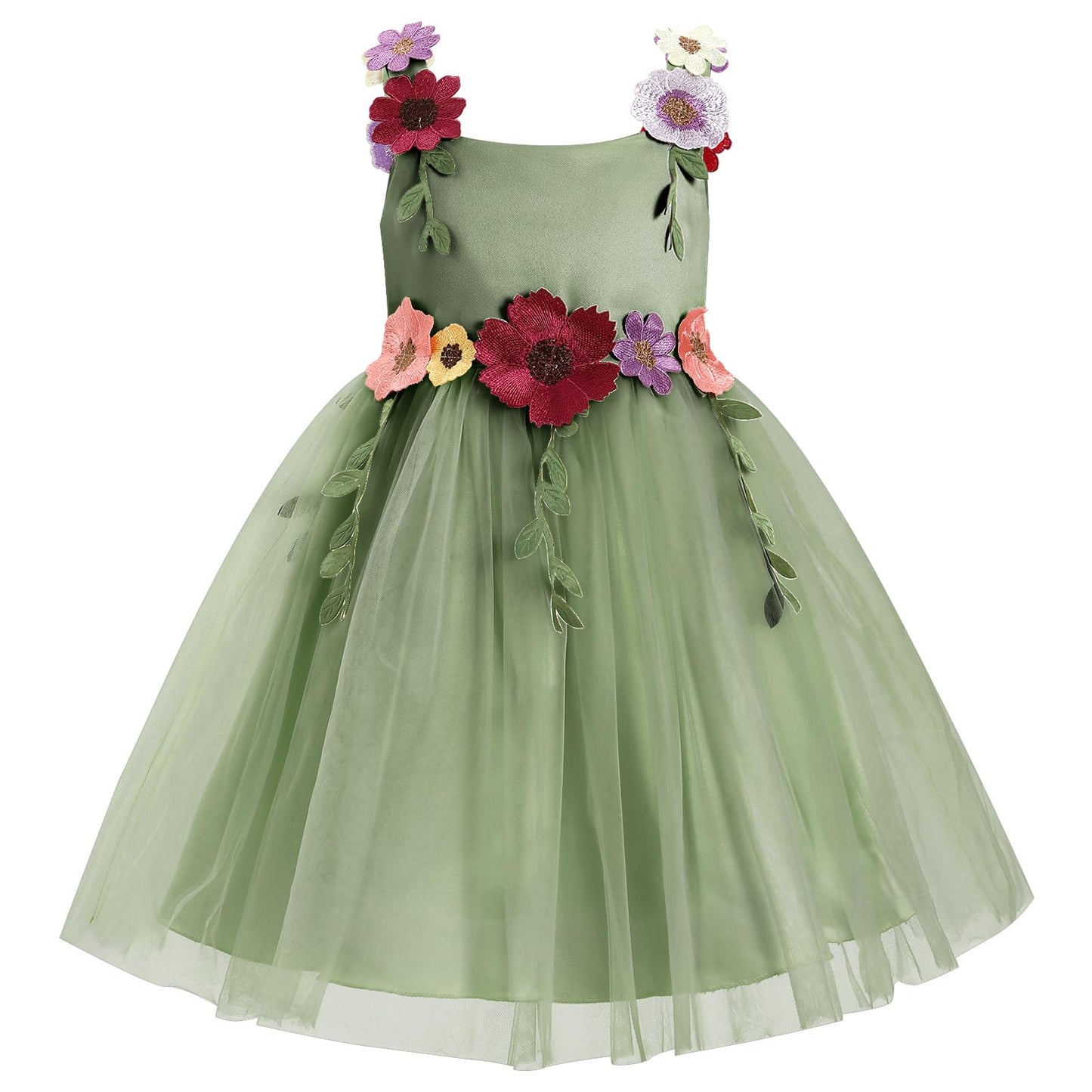 IDOPIP Toddler Baby Embroidery Flower Girl Dress for Kids Wedding Pageant Party Prom Gown Communion Birthday Tulle Dresses