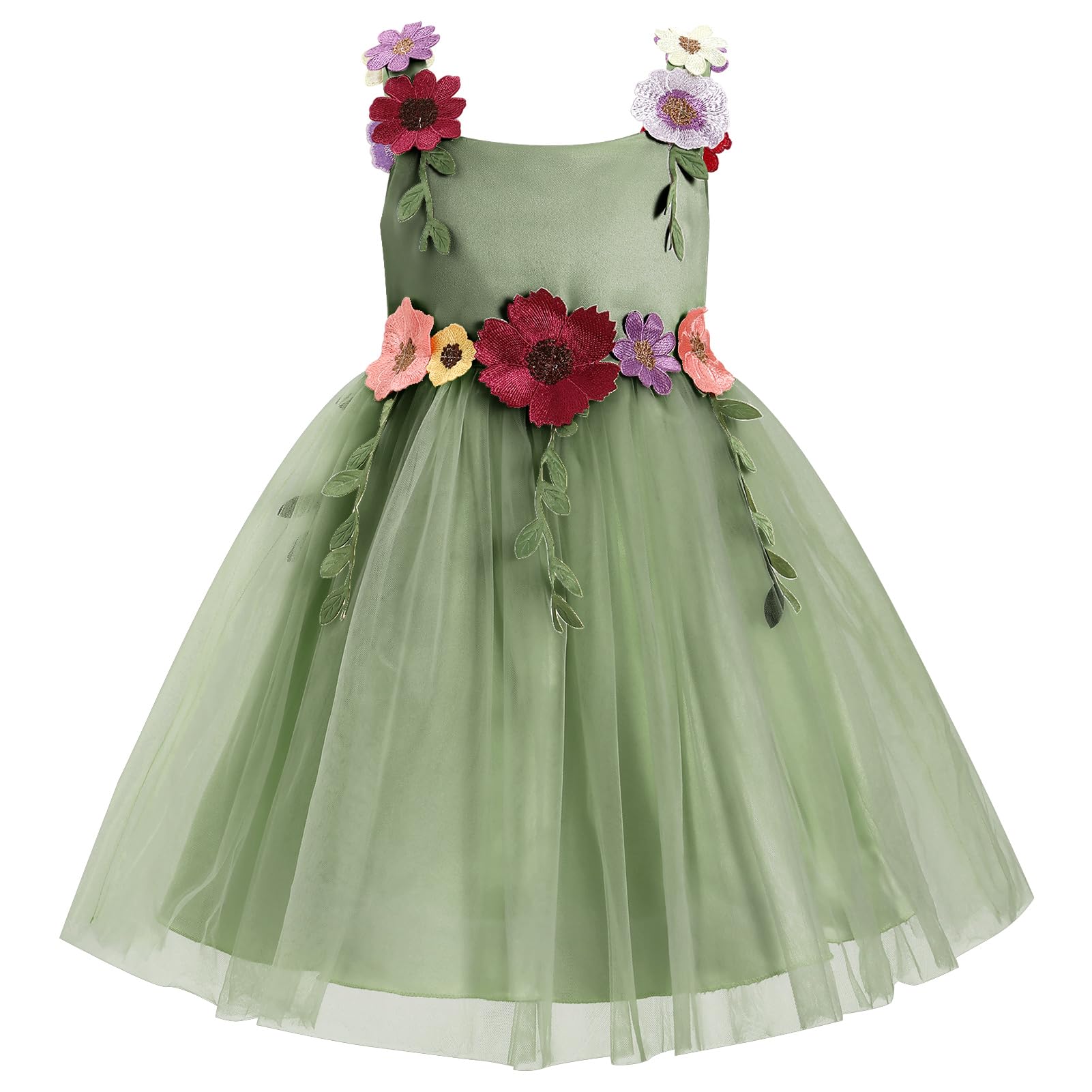 IDOPIP Toddler Baby Embroidery Flower Girl Dress for Kids Wedding Pageant Party Prom Gown Communion Birthday Tulle Dresses