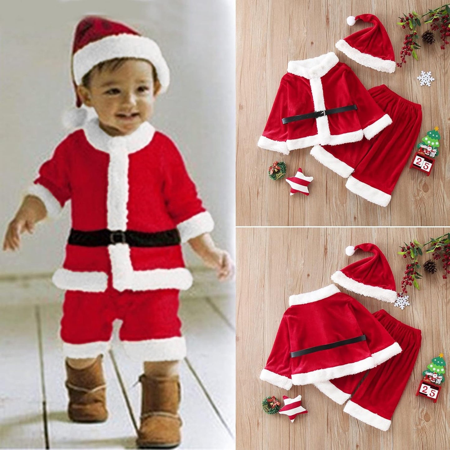 Baby Boy Girl Christmas Outfit Toddler Santa 𝘾𝙤𝙨𝙩ume Cute Santa Claus Cosplay Dress Up Clothes Xmas Coat Pant Set