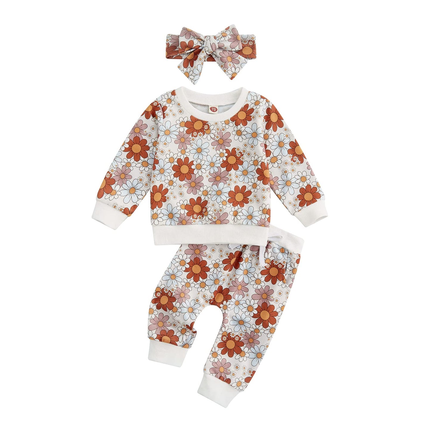 3Pcs Baby Girl Outfits Daisy Sweatshirt + Pants + Headband Infant Fall Winter Clothes