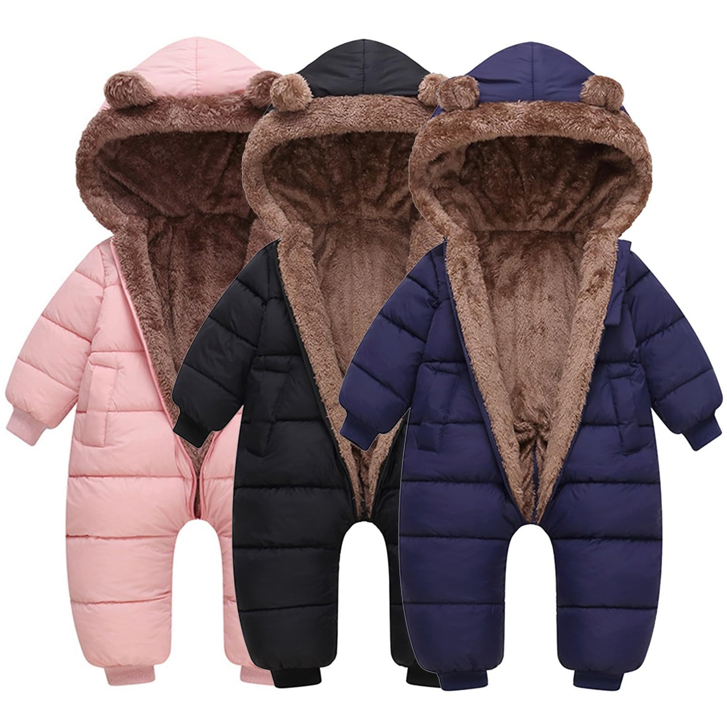 Newborn Baby Bear Outfit Snowsuit Girls Boys Fleece Jumpsuit Romper Hooded Winter Snowsuit Clothes 0-3 Years
