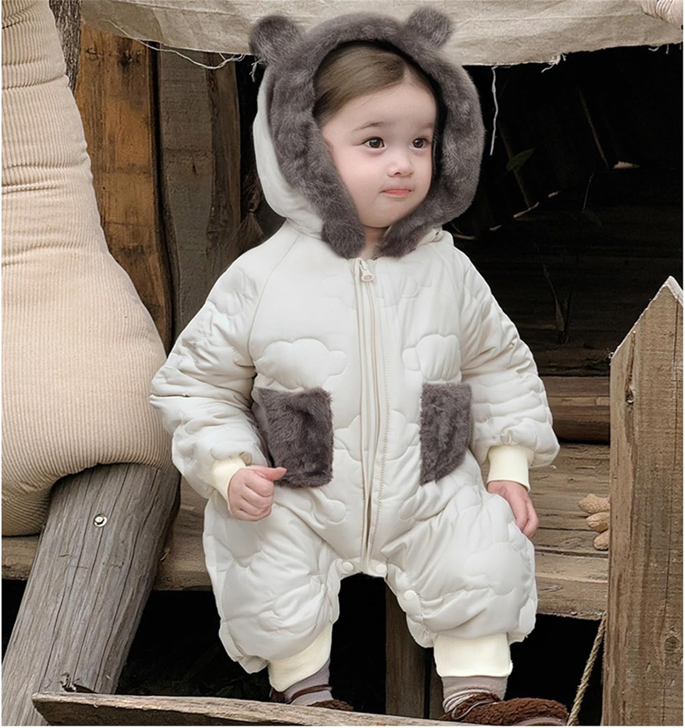 Newborn Baby Bear Outfit Snowsuit Girls Boys Fleece Jumpsuit Romper Hooded Winter Snowsuit Clothes 0-3 Years
