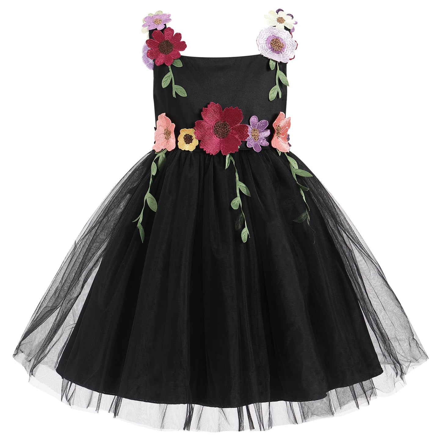 IDOPIP Toddler Baby Embroidery Flower Girl Dress for Kids Wedding Pageant Party Prom Gown Communion Birthday Tulle Dresses