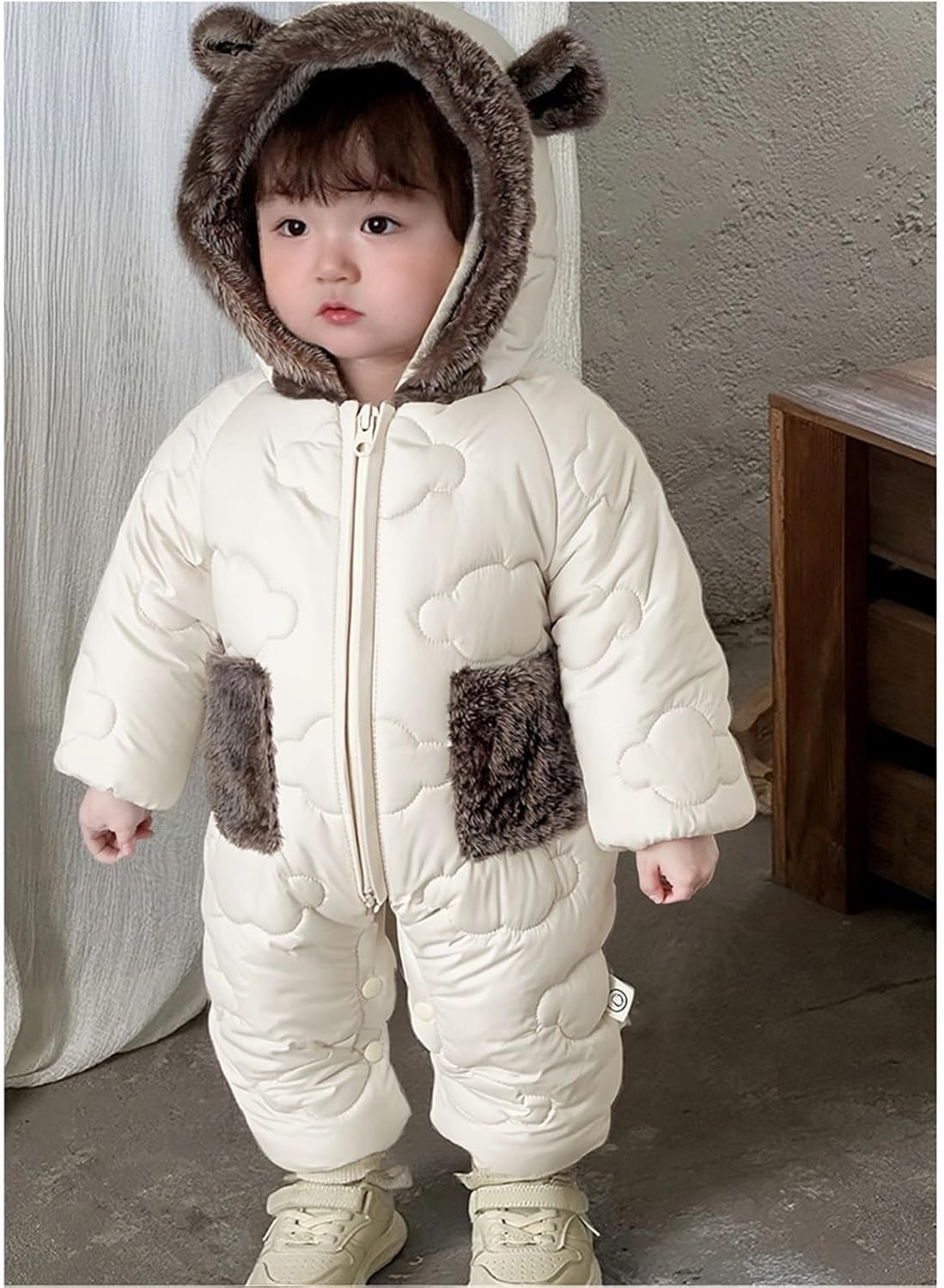 Newborn Baby Bear Outfit Snowsuit Girls Boys Fleece Jumpsuit Romper Hooded Winter Snowsuit Clothes 0-3 Years
