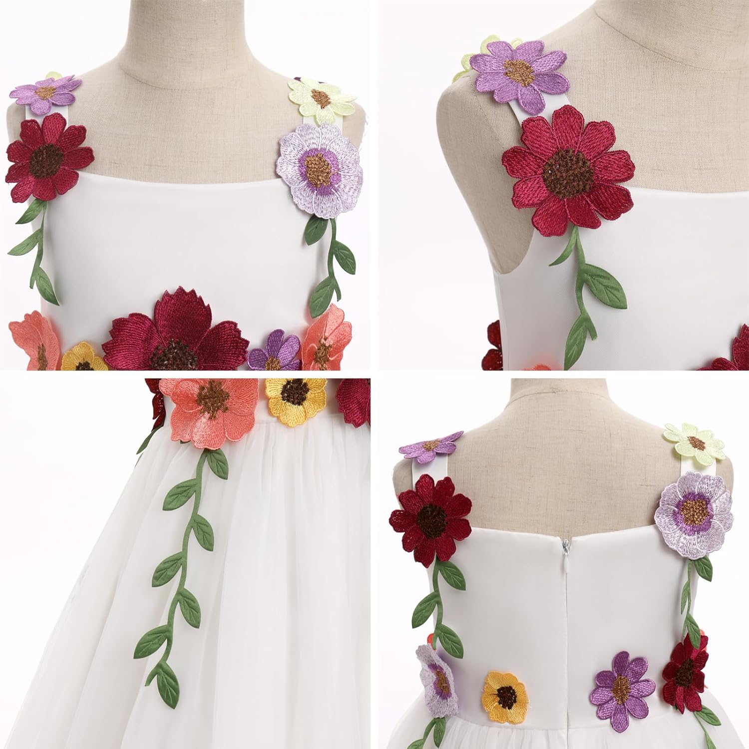 IDOPIP Toddler Baby Embroidery Flower Girl Dress for Kids Wedding Pageant Party Prom Gown Communion Birthday Tulle Dresses