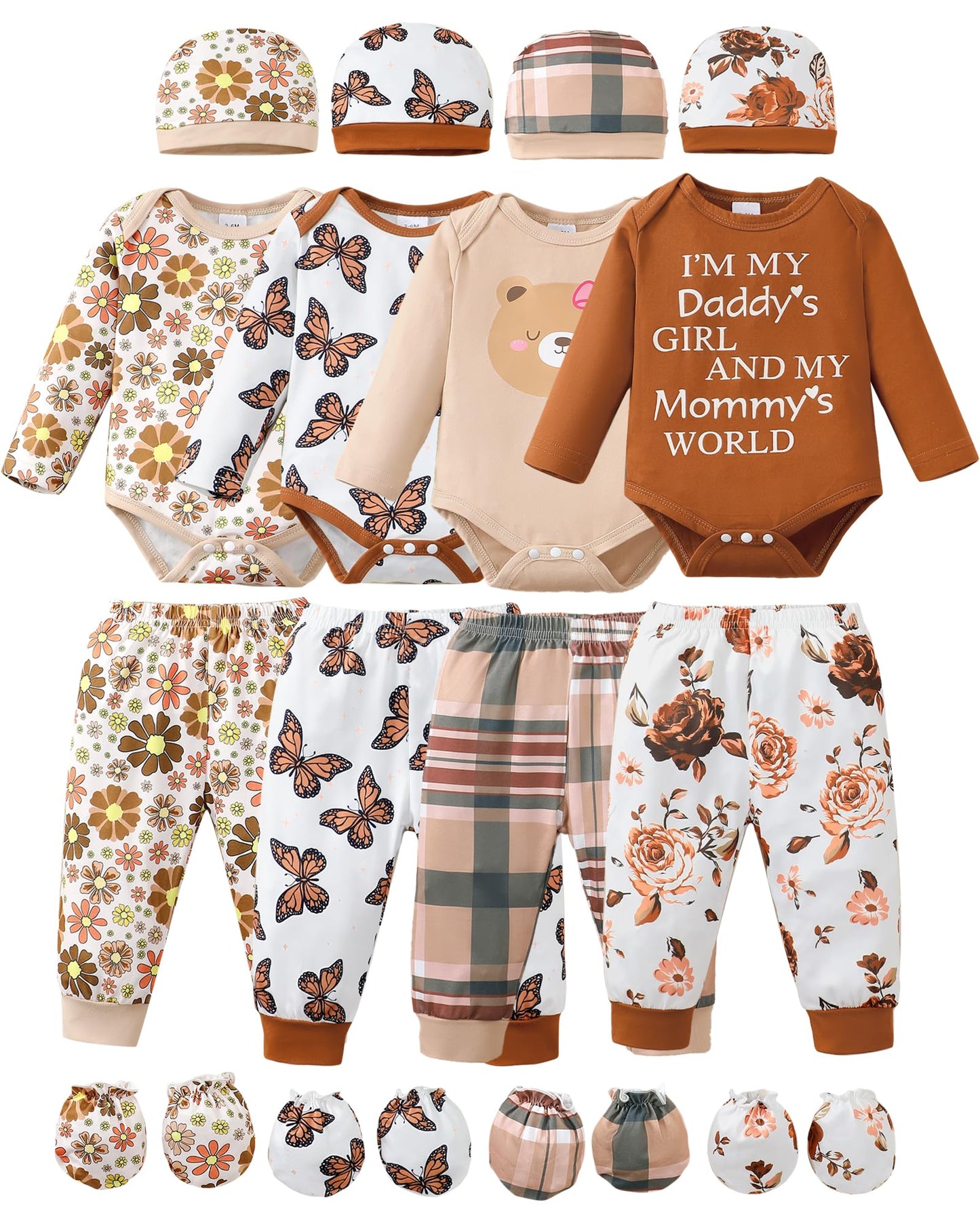 NZRVAWS Newborn Baby Boy Girl Clothes Unisex Preemie Infant Pants Laytte Set Outfits 0-18 Months 20 Pcs Essentials Gift