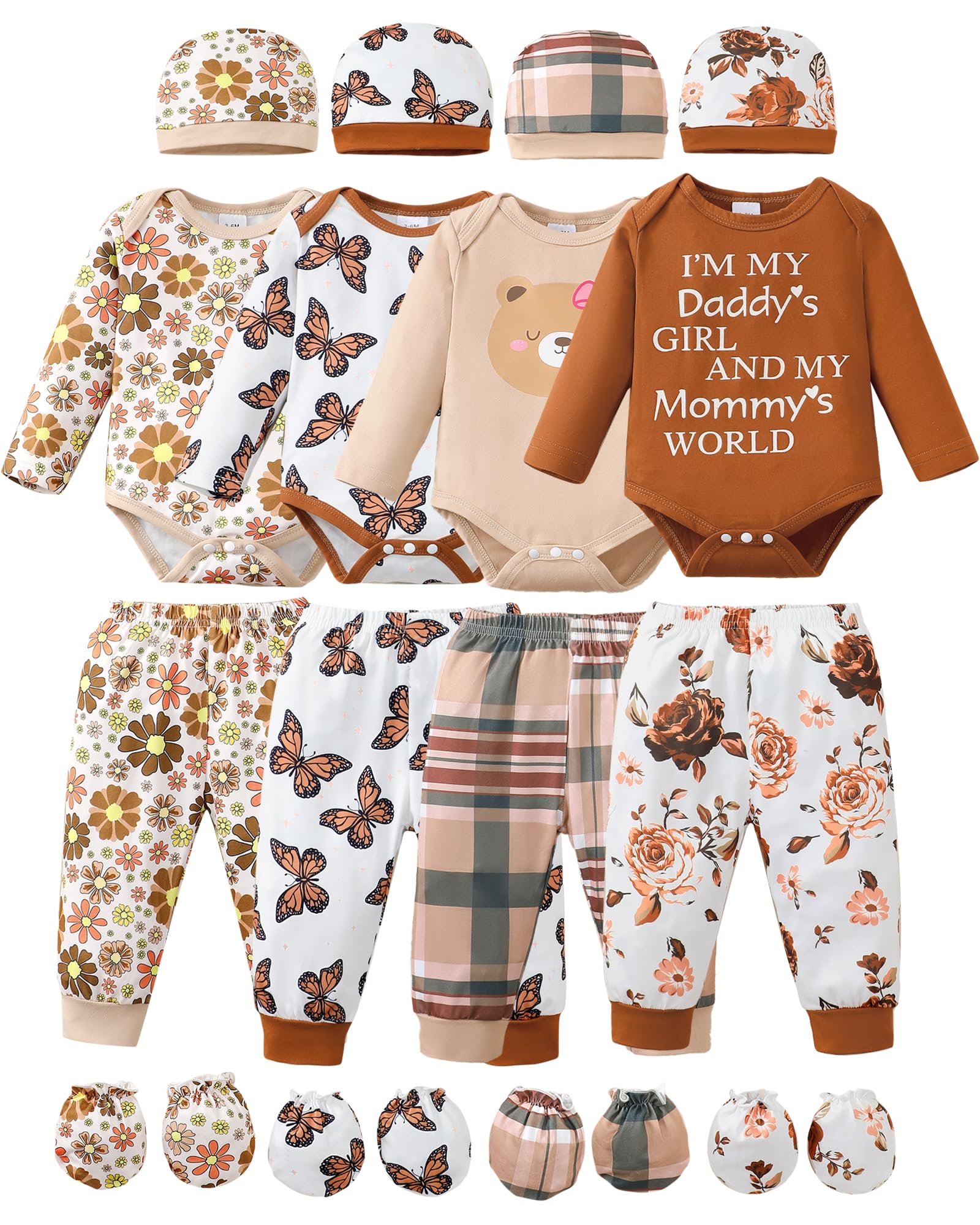 NZRVAWS Newborn Baby Boy Girl Clothes Unisex Preemie Infant Pants Laytte Set Outfits 0-18 Months 20 Pcs Essentials Gift
