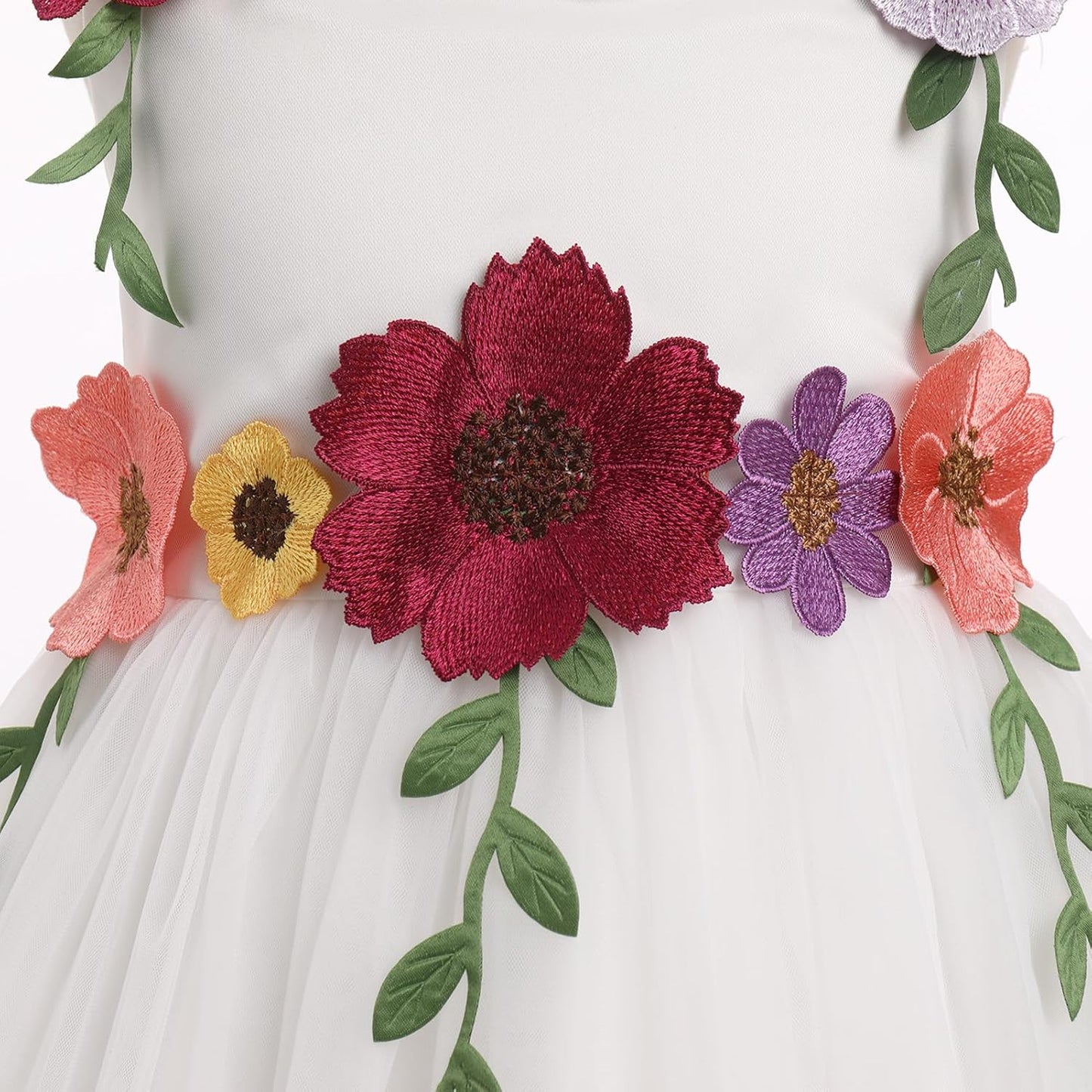 IDOPIP Toddler Baby Embroidery Flower Girl Dress for Kids Wedding Pageant Party Prom Gown Communion Birthday Tulle Dresses